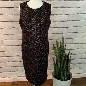 Carmen Marc Valvo Black and Gold Lined Shift Dress